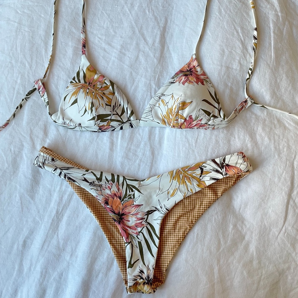 Cream Floral Rip Curl Bikini Set
